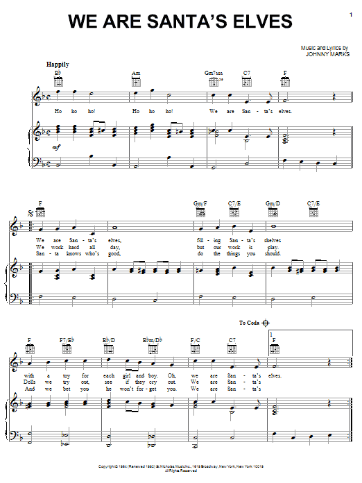 Johnny Marks We Are Santa's Elves Sheet Music Notes & Chords for Piano, Vocal & Guitar (Right-Hand Melody) - Download or Print PDF Johnny Marks We Are Santa's Elves Sheet Music Notes & Chords for Piano, Vocal & Guitar (Right-Hand Melody) - Download or Print PDF