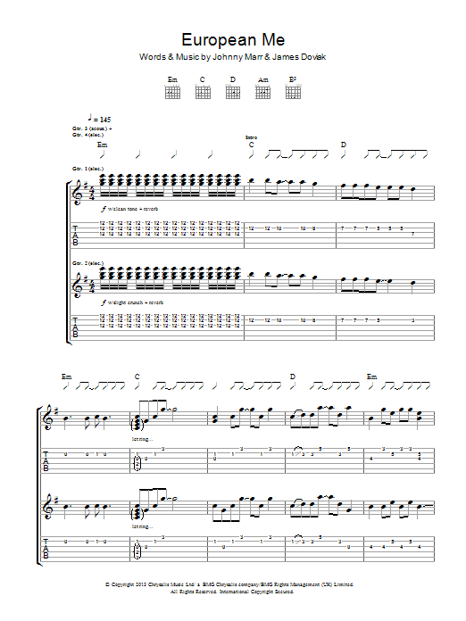 Johnny Marr European Me Sheet Music Notes & Chords for Guitar Tab - Download or Print PDF