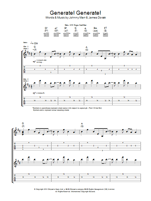 Johnny Marr Generate! Generate! Sheet Music Notes & Chords for Guitar Tab - Download or Print PDF
