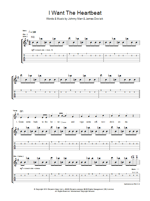 Johnny Marr I Want The Heartbeat Sheet Music Notes & Chords for Guitar Tab - Download or Print PDF