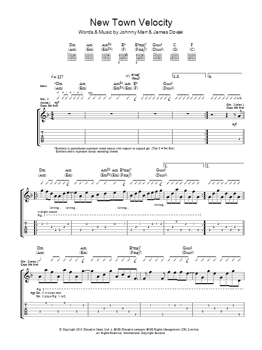 Johnny Marr New Town Velocity Sheet Music Notes & Chords for Guitar Tab - Download or Print PDF