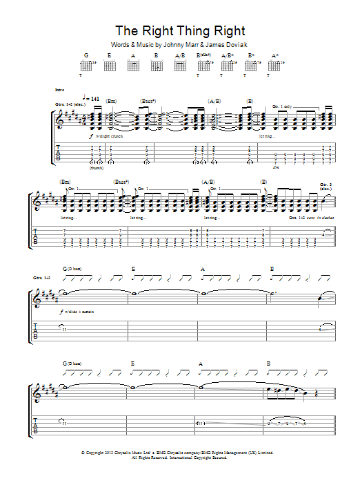 Johnny Marr The Right Thing Right Sheet Music Notes & Chords for Guitar Tab - Download or Print PDF