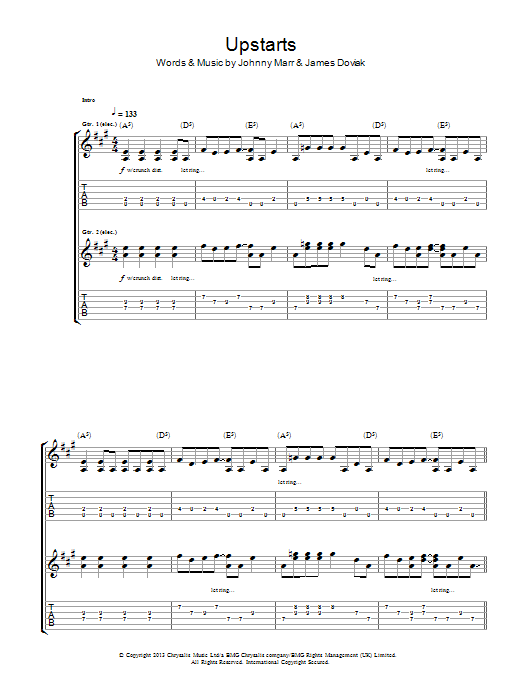 Johnny Marr Upstarts Sheet Music Notes & Chords for Guitar Tab - Download or Print PDF