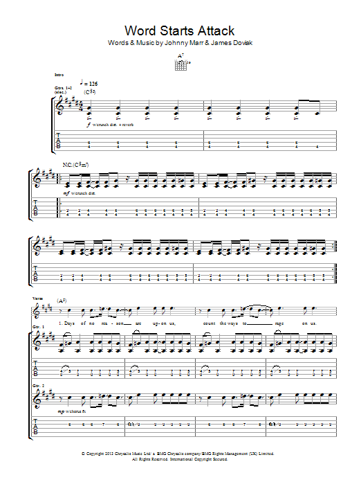 Johnny Marr Word Starts Attack Sheet Music Notes & Chords for Guitar Tab - Download or Print PDF