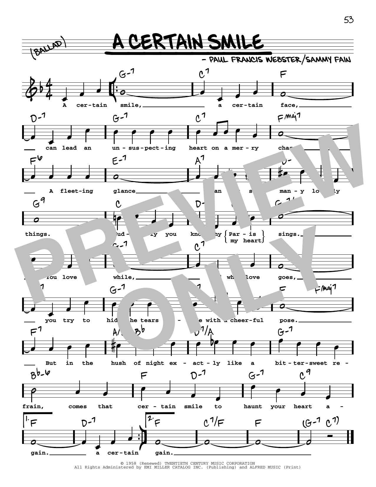 Johnny Mathis A Certain Smile (High Voice) Sheet Music Notes & Chords for Real Book – Melody, Lyrics & Chords - Download or Print PDF