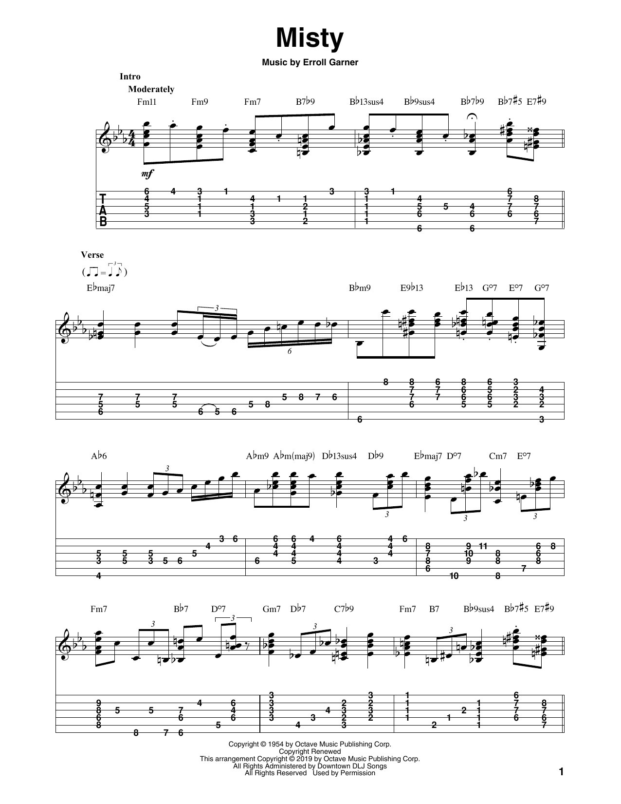 Johnny Mathis Misty (arr. Bill LaFleur) Sheet Music Notes & Chords for Solo Guitar Tab - Download or Print PDF