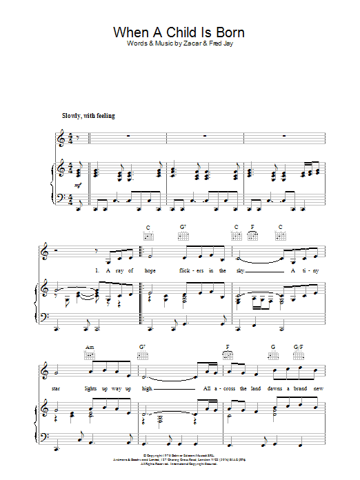 Johnny Mathis When A Child Is Born Sheet Music Notes & Chords for Piano, Vocal & Guitar - Download or Print PDF