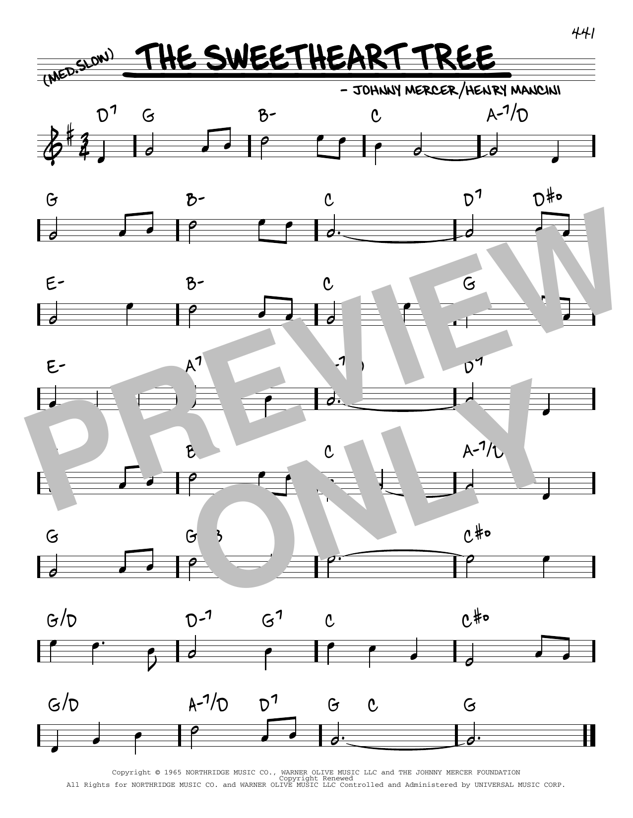 Johnny Mercer & Henry Mancini The Sweetheart Tree Sheet Music Notes & Chords for Real Book – Melody & Chords - Download or Print PDF