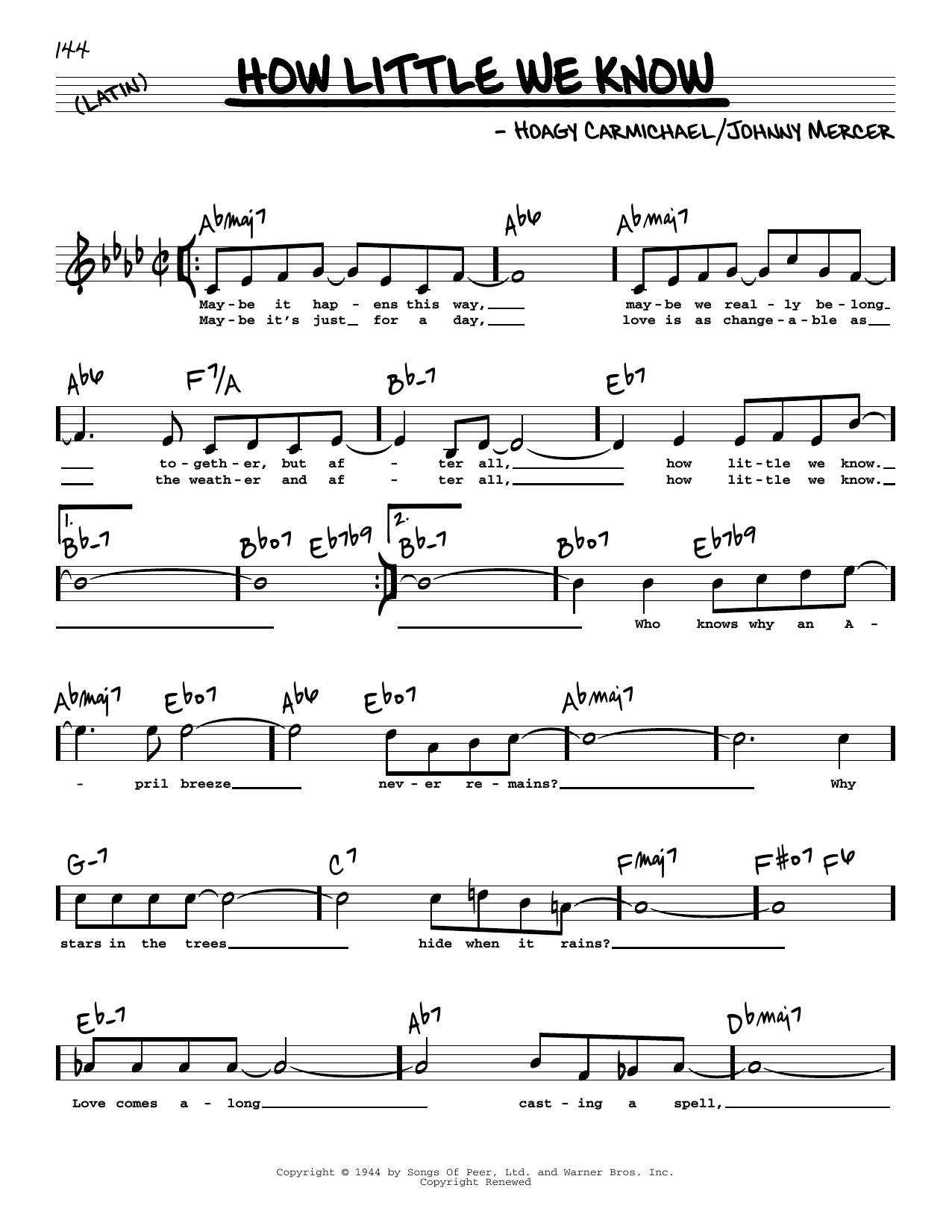 Johnny Mercer & Hoagy Carmichael How Little We Know (High Voice) Sheet Music Notes & Chords for Real Book – Melody, Lyrics & Chords - Download or Print PDF