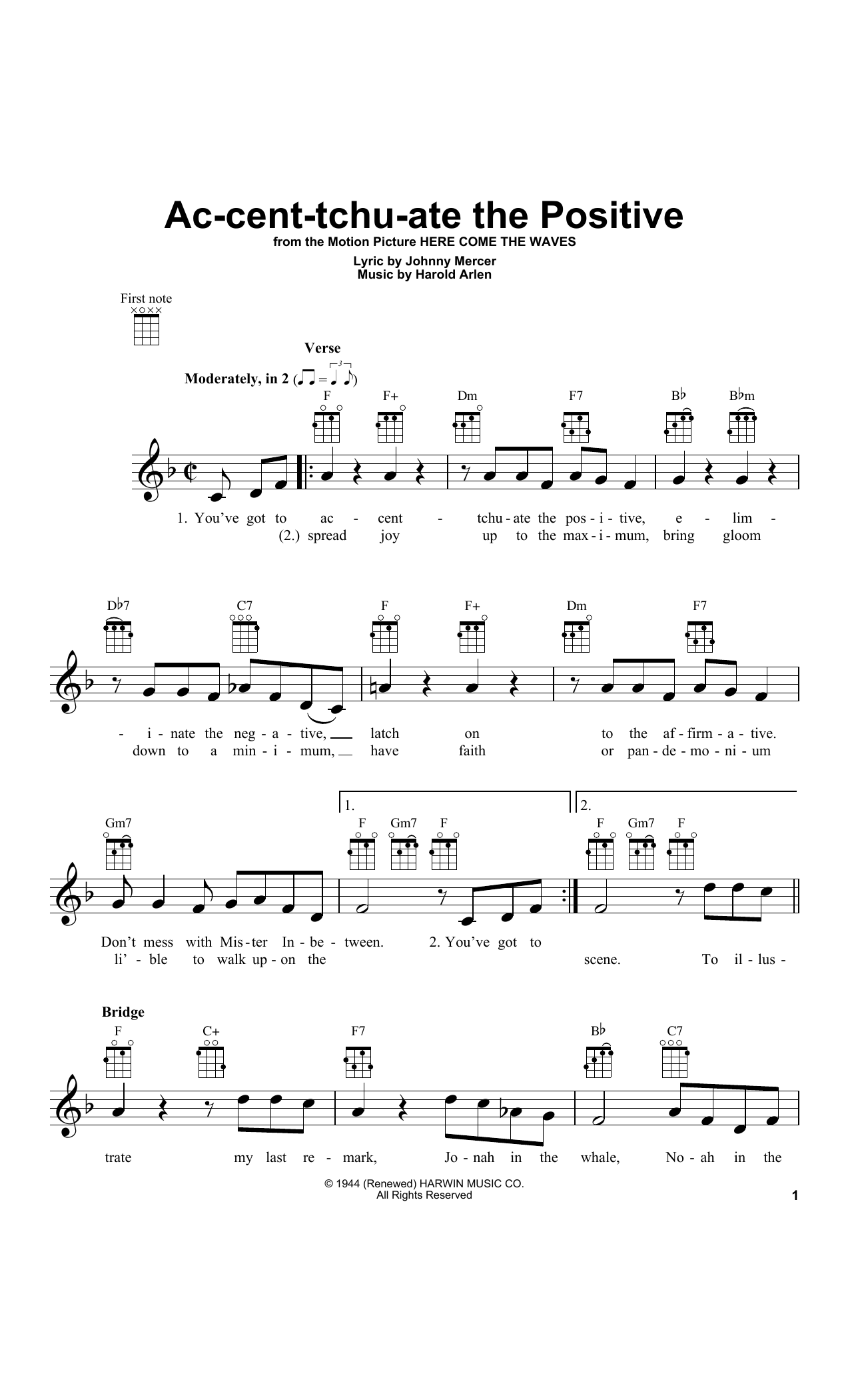 Johnny Mercer Ac-cent-tchu-ate The Positive Sheet Music Notes & Chords for Melody Line, Lyrics & Chords - Download or Print PDF