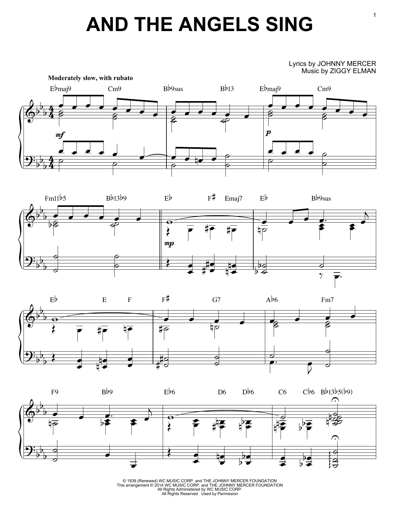 Johnny Mercer And The Angels Sing [Jazz version] (arr. Brent Edstrom) Sheet Music Notes & Chords for Piano - Download or Print PDF