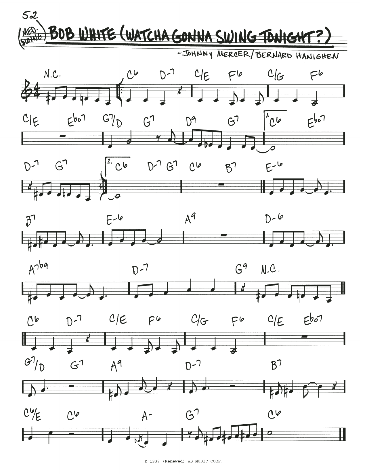 Johnny Mercer Bob White (Watcha Gonna Swing Tonight?) Sheet Music Notes & Chords for Real Book – Melody & Chords - Download or Print PDF