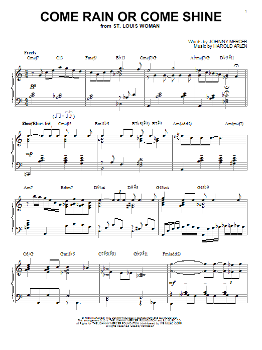 Johnny Mercer Come Rain Or Come Shine [Jazz version] (arr. Brent Edstrom) Sheet Music Notes & Chords for Piano - Download or Print PDF