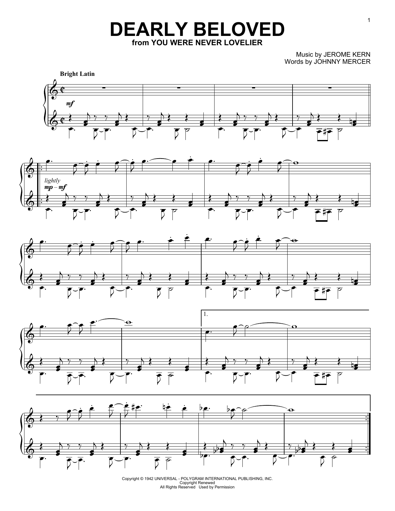 Johnny Mercer Dearly Beloved (arr. Dan Rodowicz) Sheet Music Notes & Chords for Piano Solo - Download or Print PDF