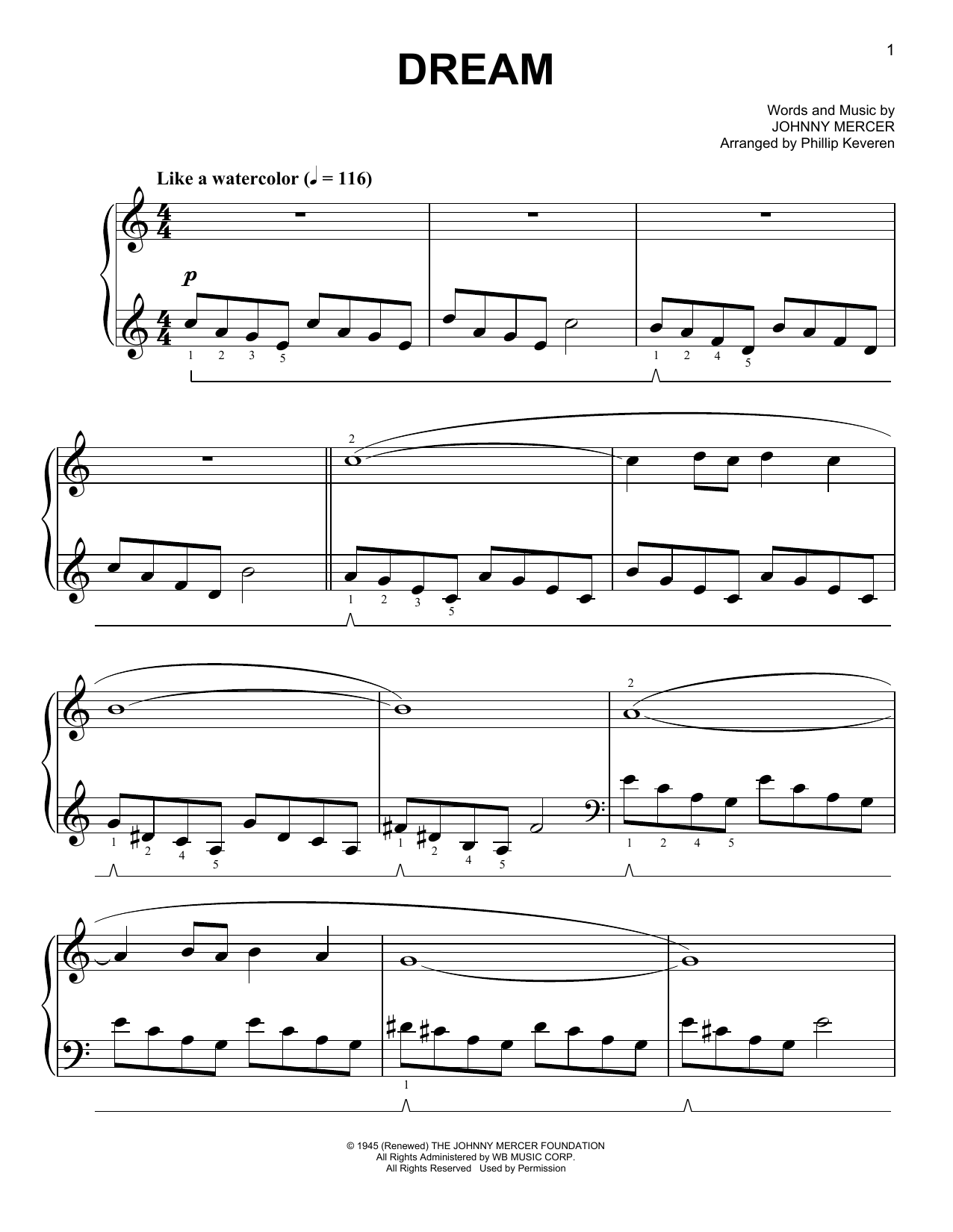 Johnny Mercer Dream [Classical version] (arr. Phillip Keveren) Sheet Music Notes & Chords for Easy Piano - Download or Print PDF