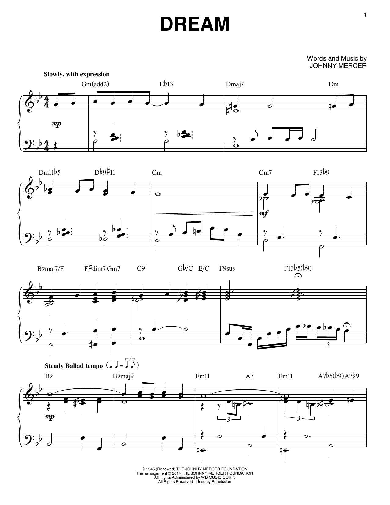 Johnny Mercer Dream [Jazz version] (arr. Brent Edstrom) Sheet Music Notes & Chords for Piano - Download or Print PDF