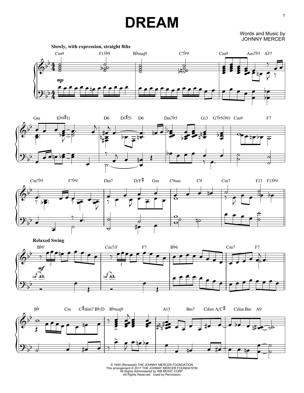 Johnny Mercer Dream [Jazz version] Sheet Music Notes & Chords for Piano - Download or Print PDF