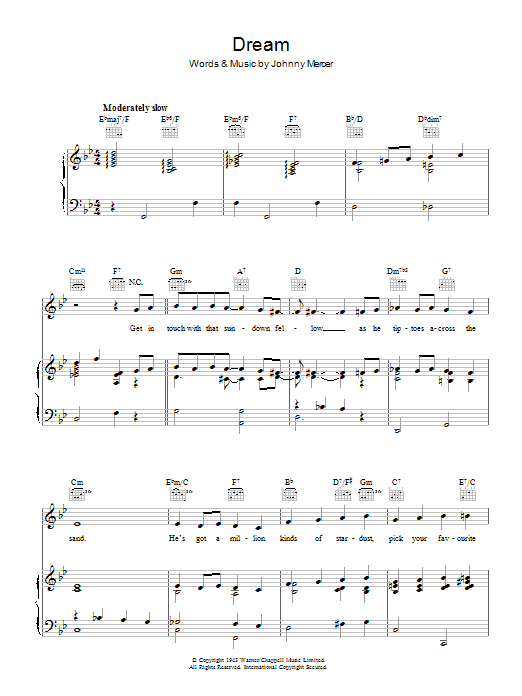 Johnny Mercer Dream Sheet Music Notes & Chords for Piano - Download or Print PDF