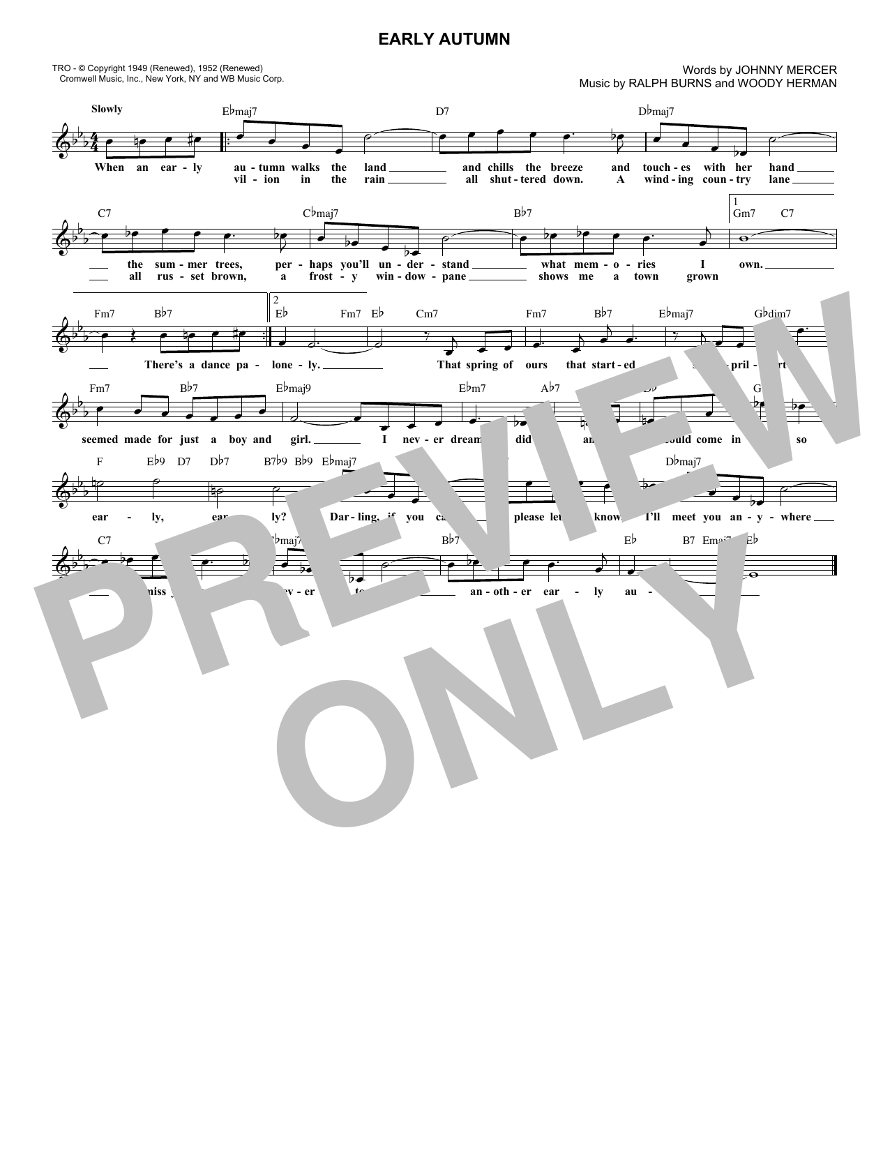 Johnny Mercer Early Autumn Sheet Music Notes & Chords for Melody Line, Lyrics & Chords - Download or Print PDF