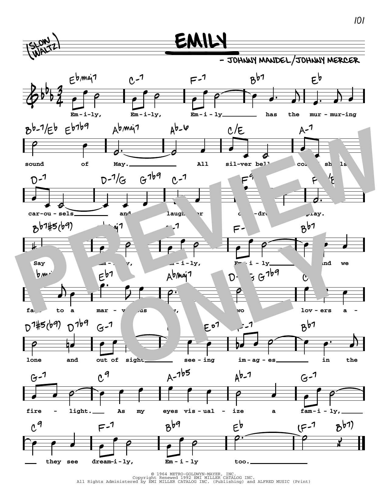 Johnny Mercer Emily (High Voice) (from The Americanization of Emily) Sheet Music Notes & Chords for Real Book – Melody, Lyrics & Chords - Download or Print PDF