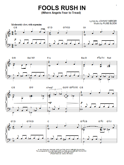 Johnny Mercer Fools Rush In (Where Angels Fear To Tread) [Jazz version] (arr. Brent Edstrom) Sheet Music Notes & Chords for Piano Solo - Download or Print PDF