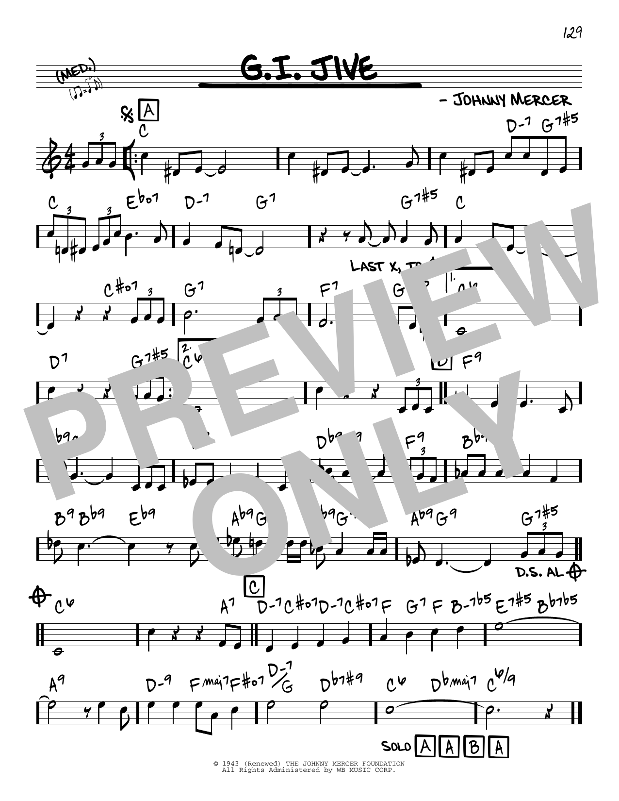 Johnny Mercer G.I. Jive Sheet Music Notes & Chords for Real Book – Melody & Chords - Download or Print PDF