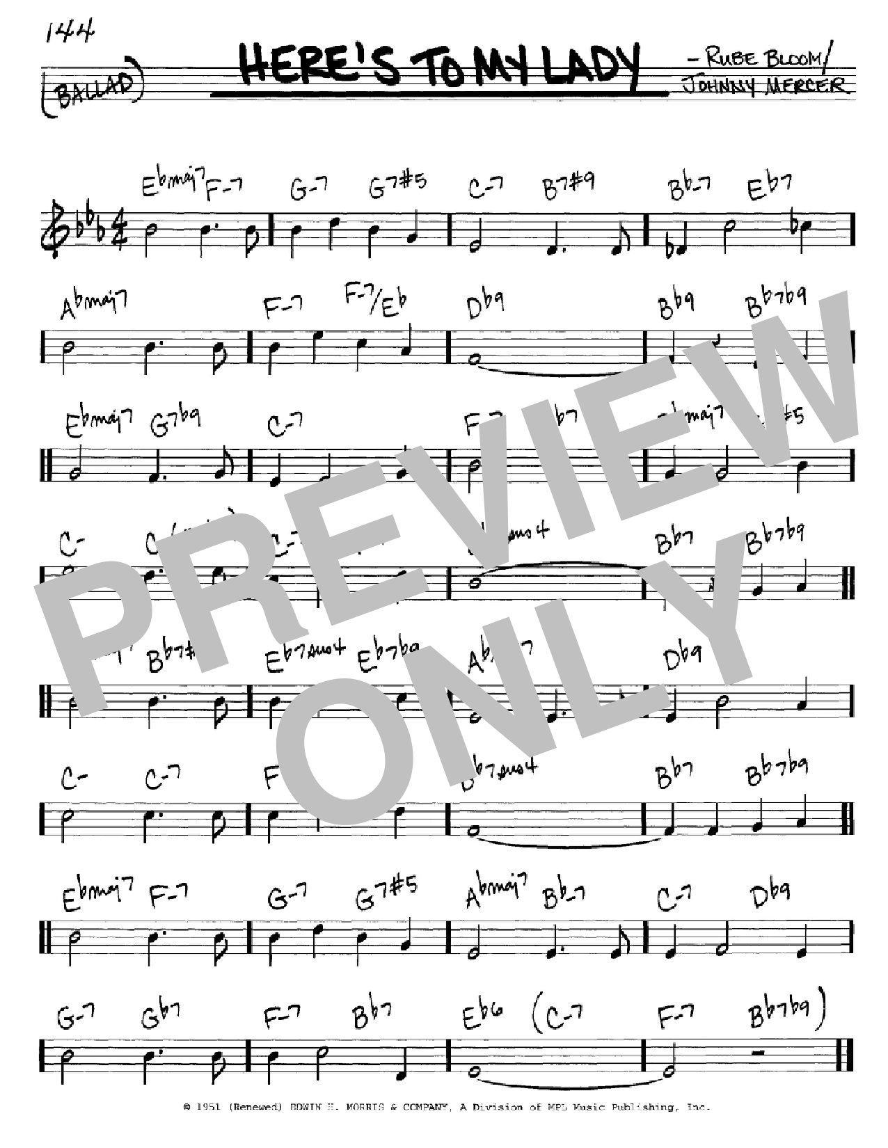 Johnny Mercer Here's To My Lady Sheet Music Notes & Chords for Real Book - Melody, Lyrics & Chords - C Instruments - Download or Print PDF