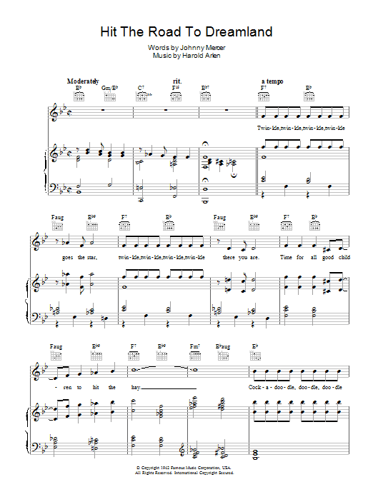 Johnny Mercer Hit The Road To Dreamland Sheet Music Notes & Chords for Piano, Vocal & Guitar (Right-Hand Melody) - Download or Print PDF