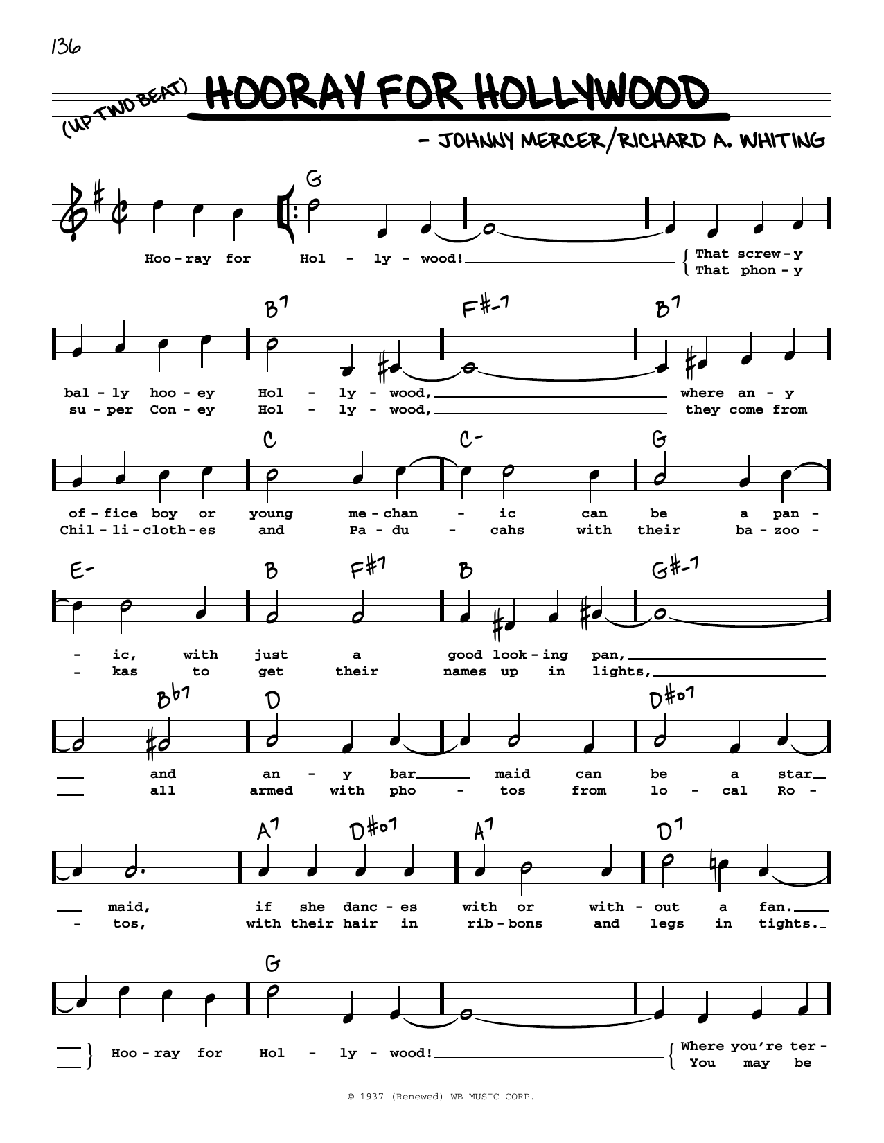 Johnny Mercer Hooray For Hollywood (High Voice) Sheet Music Notes & Chords for Real Book – Melody, Lyrics & Chords - Download or Print PDF