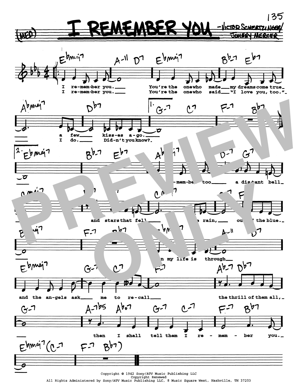 Johnny Mercer I Remember You (Low Voice) Sheet Music Notes & Chords for Real Book – Melody, Lyrics & Chords - Download or Print PDF