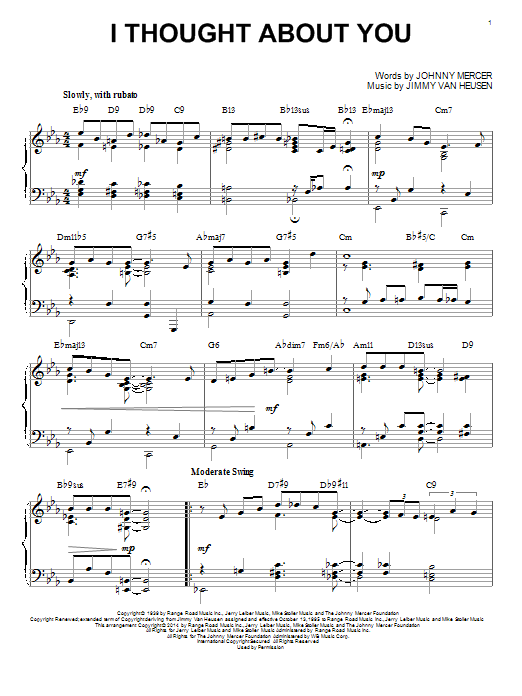 Johnny Mercer I Thought About You [Jazz version] (arr. Brent Edstrom) Sheet Music Notes & Chords for Piano - Download or Print PDF