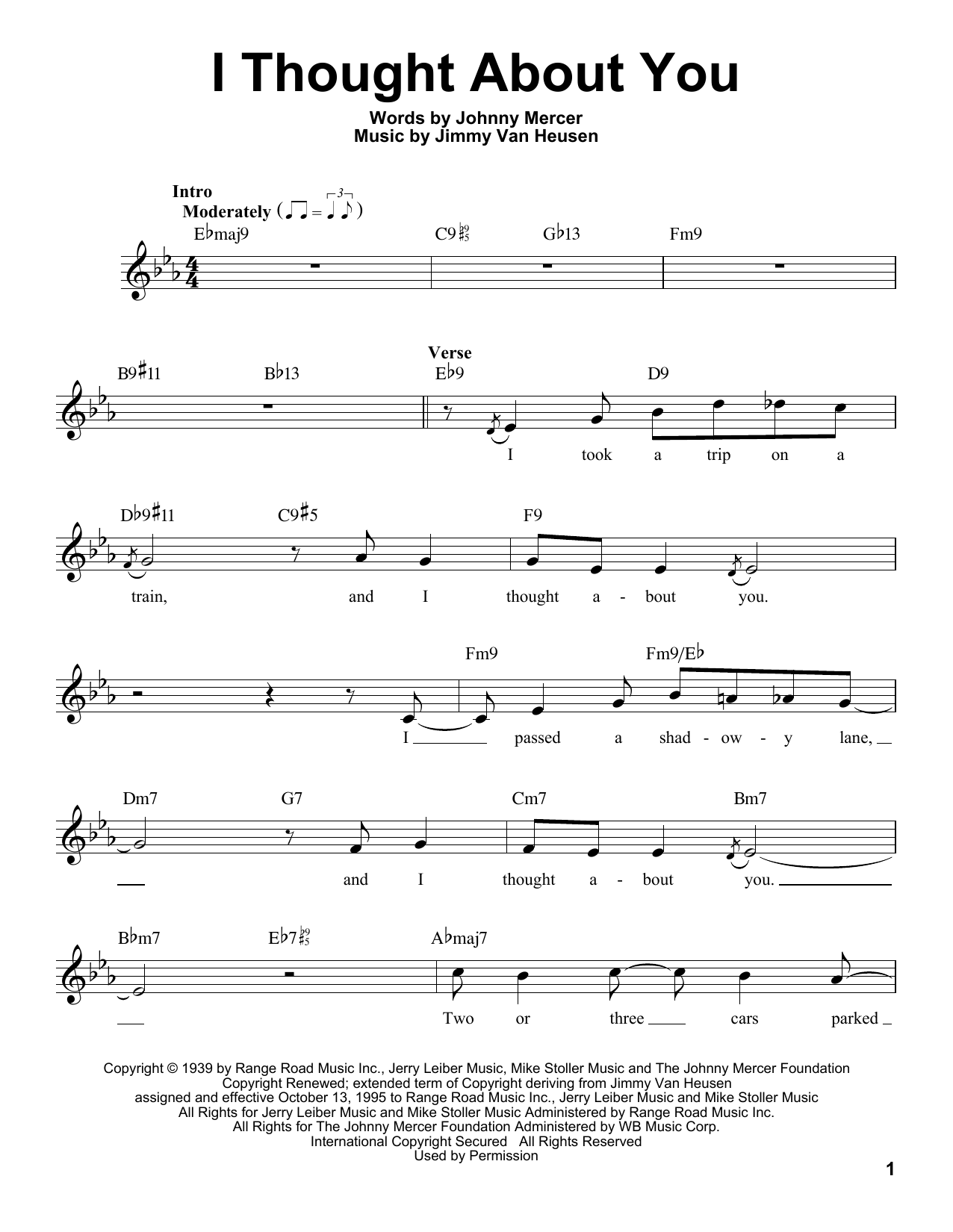 Johnny Mercer I Thought About You Sheet Music Notes & Chords for Voice - Download or Print PDF