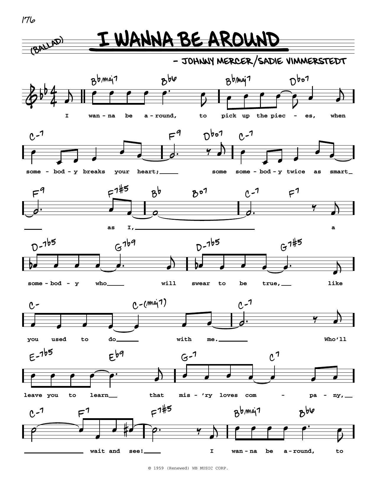 Johnny Mercer I Wanna Be Around (High Voice) Sheet Music Notes & Chords for Real Book – Melody, Lyrics & Chords - Download or Print PDF