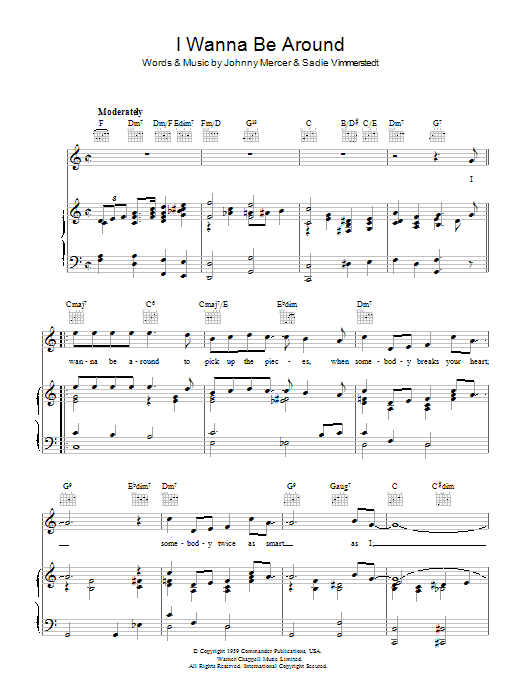Johnny Mercer I Wanna Be Around Sheet Music Notes & Chords for Piano, Vocal & Guitar (Right-Hand Melody) - Download or Print PDF