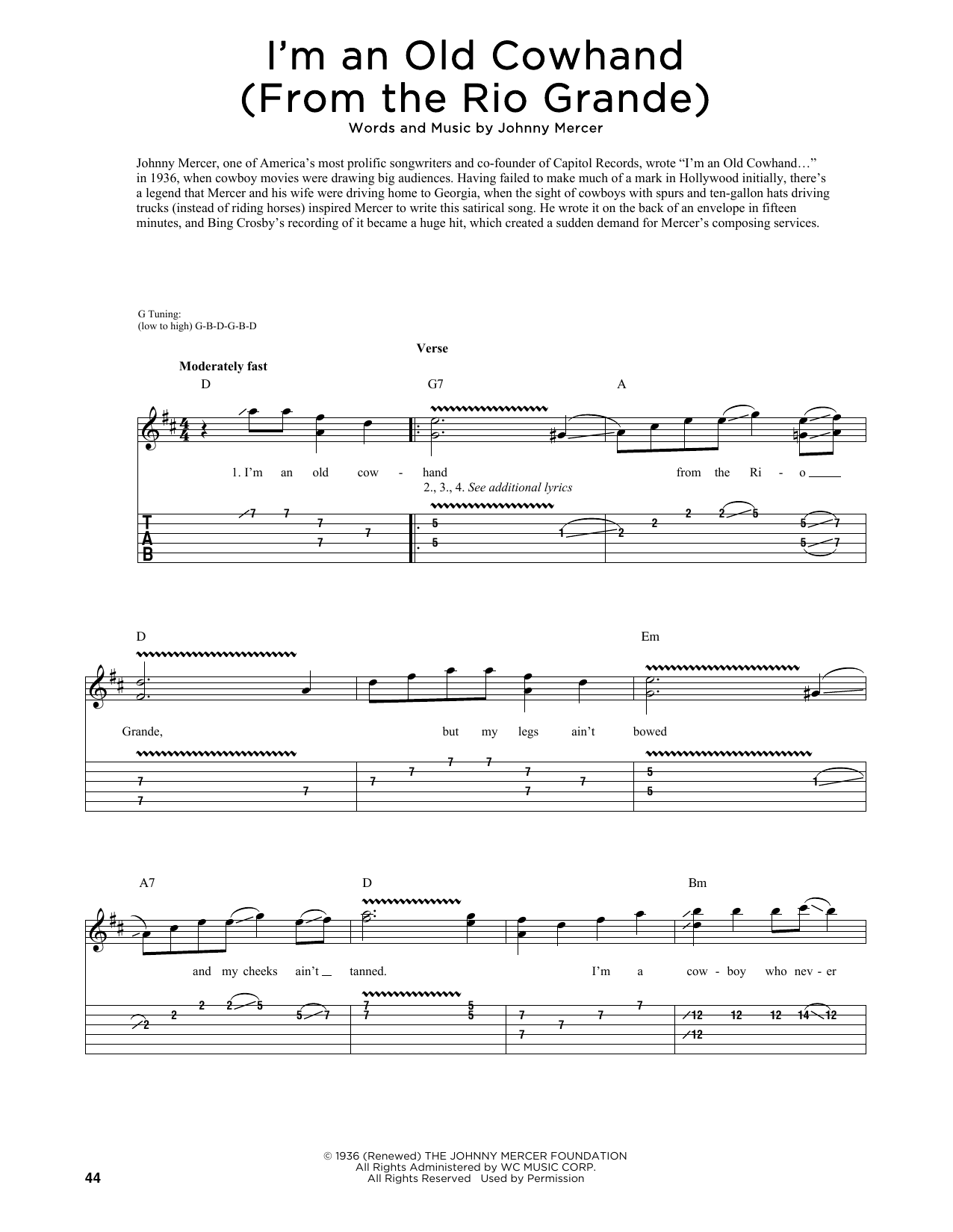 Johnny Mercer I'm An Old Cowhand (From The Rio Grande) (arr. Fred Sokolow) Sheet Music Notes & Chords for Guitar Tab - Download or Print PDF