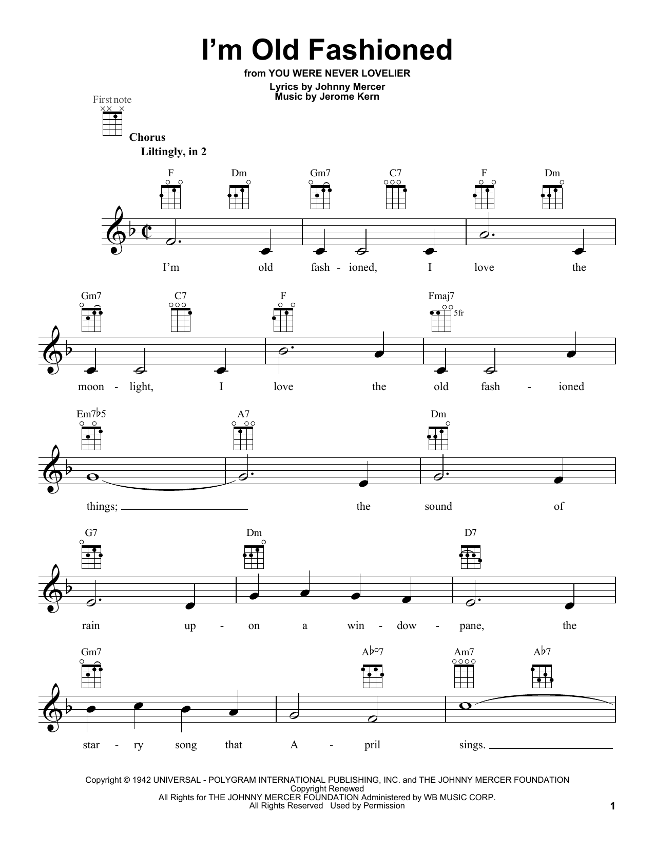 Johnny Mercer I'm Old Fashioned Sheet Music Notes & Chords for Ukulele - Download or Print PDF