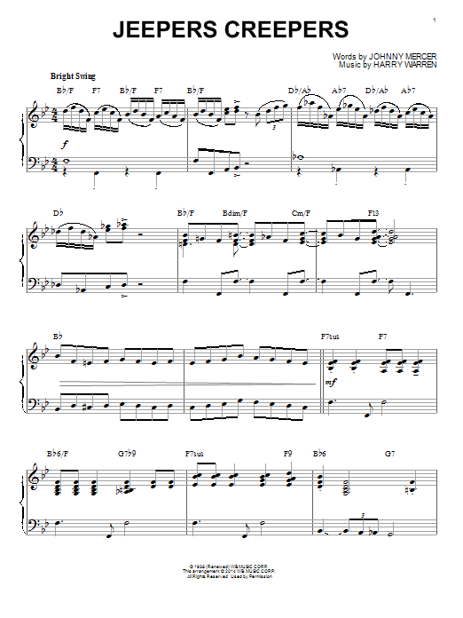 Johnny Mercer Jeepers Creepers [Jazz version] (arr. Brent Edstrom) Sheet Music Notes & Chords for Piano - Download or Print PDF