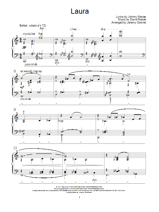 Johnny Mercer Laura Sheet Music Notes & Chords for Melody Line, Lyrics & Chords - Download or Print PDF