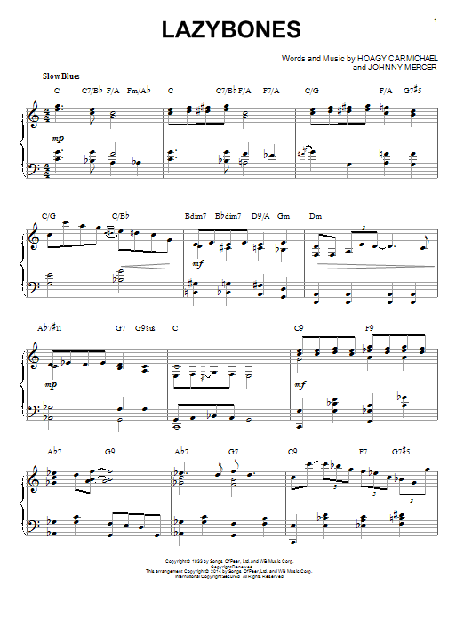 Johnny Mercer Lazybones [Jazz version] (arr. Brent Edstrom) Sheet Music Notes & Chords for Piano - Download or Print PDF