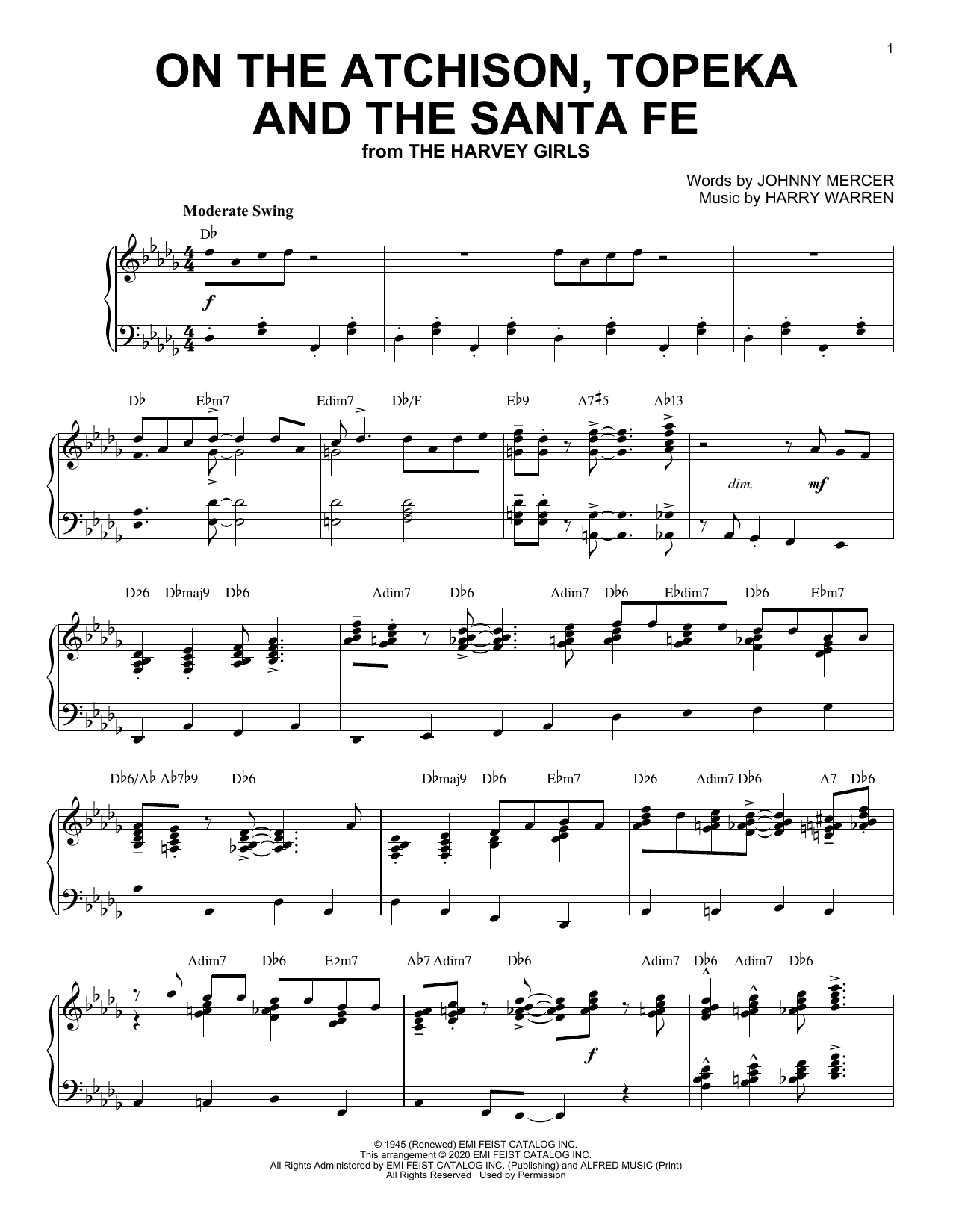 Johnny Mercer On The Atchison, Topeka And The Santa Fe [Jazz version] (arr. Brent Edstrom) Sheet Music Notes & Chords for Piano Solo - Download or Print PDF