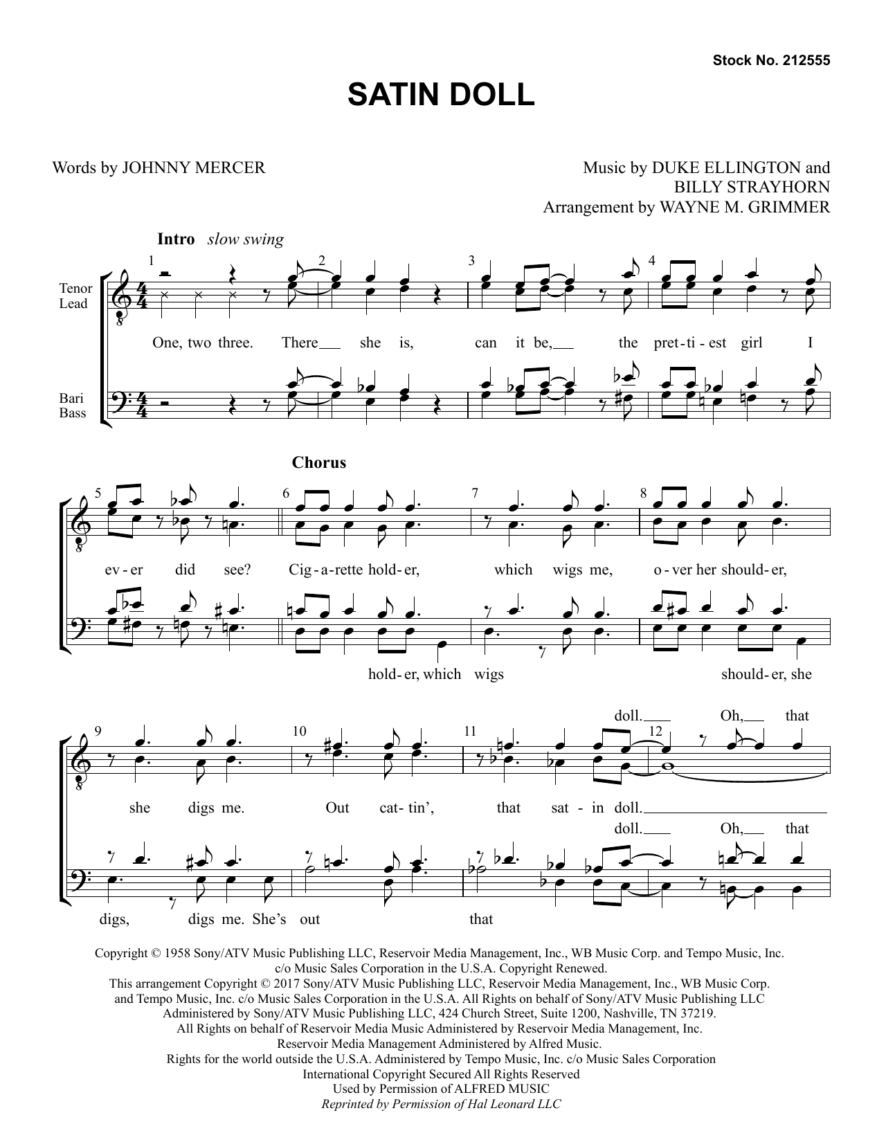 Johnny Mercer Satin Doll (arr. Wayne Grimmer) Sheet Music Notes & Chords for TTBB Choir - Download or Print PDF