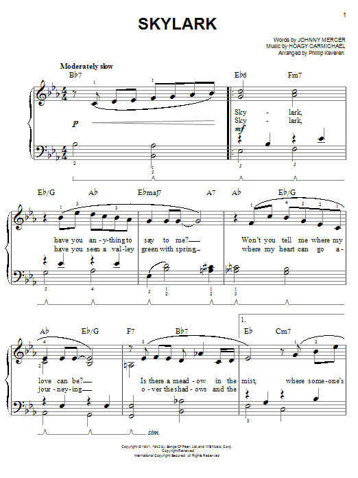 Johnny Mercer Skylark Sheet Music Notes & Chords for Easy Piano - Download or Print PDF