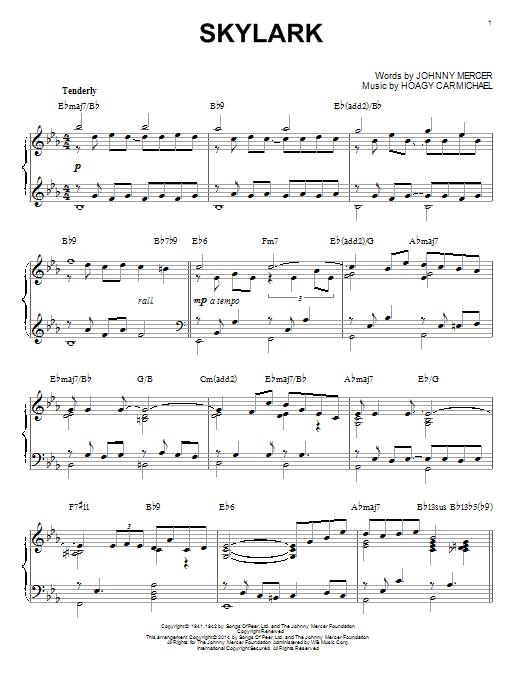 Johnny Mercer Skylark [Jazz version] (arr. Brent Edstrom) Sheet Music Notes & Chords for Piano - Download or Print PDF