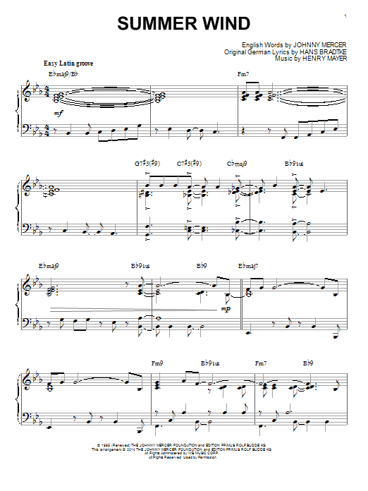 Johnny Mercer Summer Wind [Jazz version] (arr. Brent Edstrom) Sheet Music Notes & Chords for Piano - Download or Print PDF