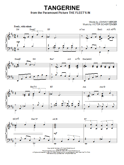 Johnny Mercer Tangerine [Jazz version] (arr. Brent Edstrom) Sheet Music Notes & Chords for Piano - Download or Print PDF