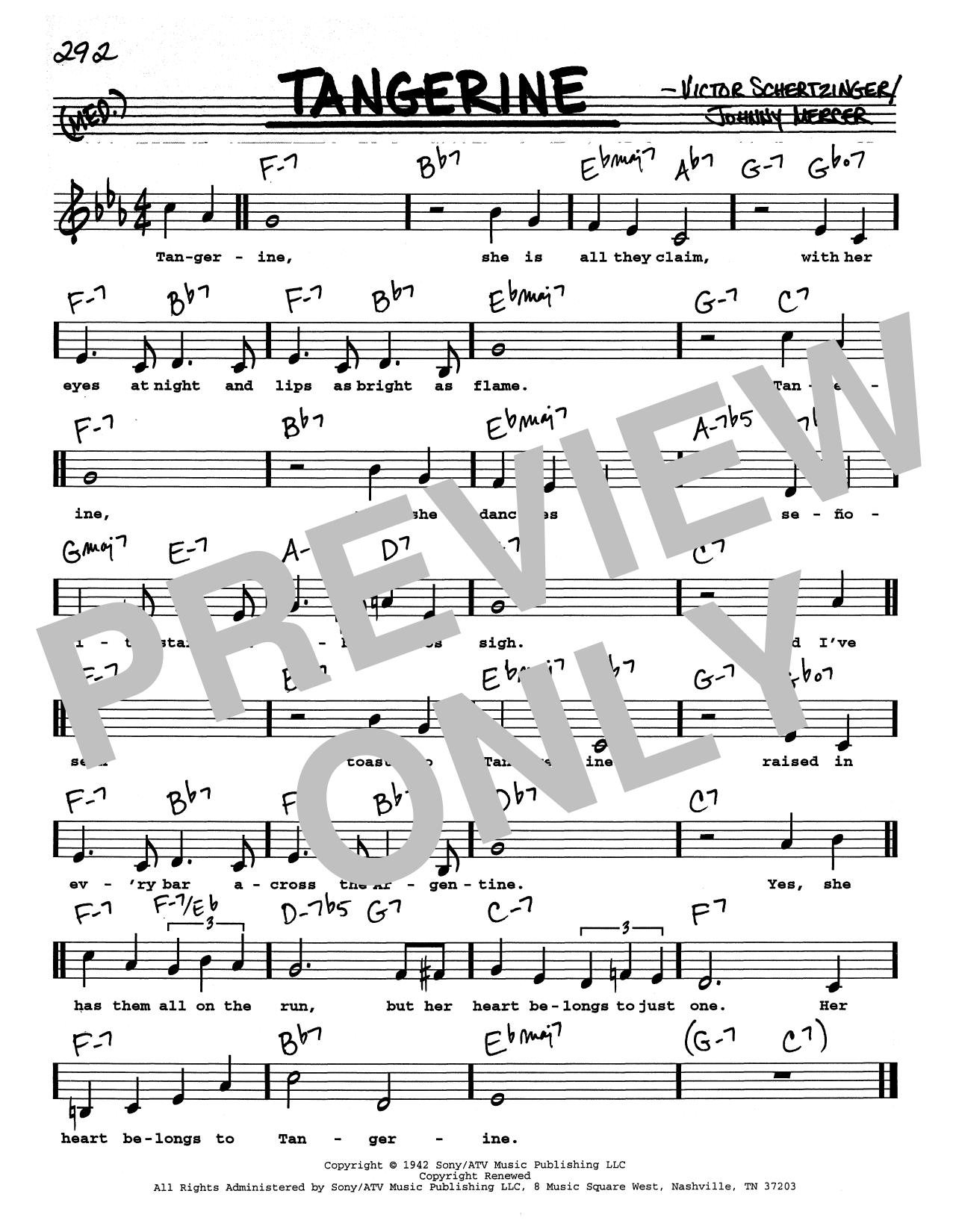 Johnny Mercer Tangerine (Low Voice) Sheet Music Notes & Chords for Real Book – Melody, Lyrics & Chords - Download or Print PDF