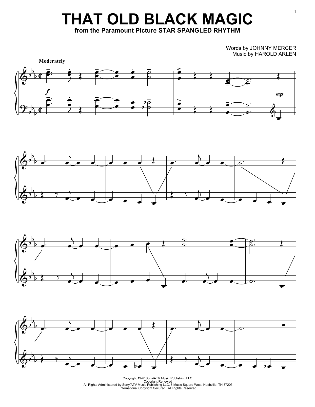 Johnny Mercer That Old Black Magic Sheet Music Notes & Chords for Piano - Download or Print PDF