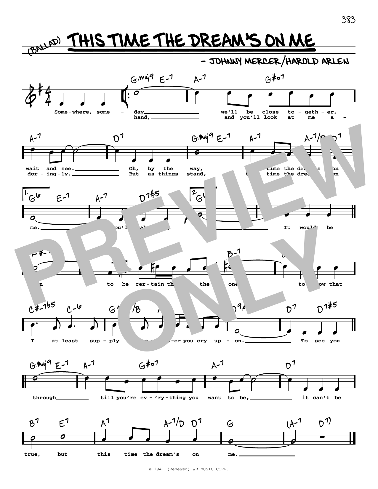 Johnny Mercer This Time The Dream's On Me (High Voice) Sheet Music Notes & Chords for Real Book – Melody, Lyrics & Chords - Download or Print PDF
