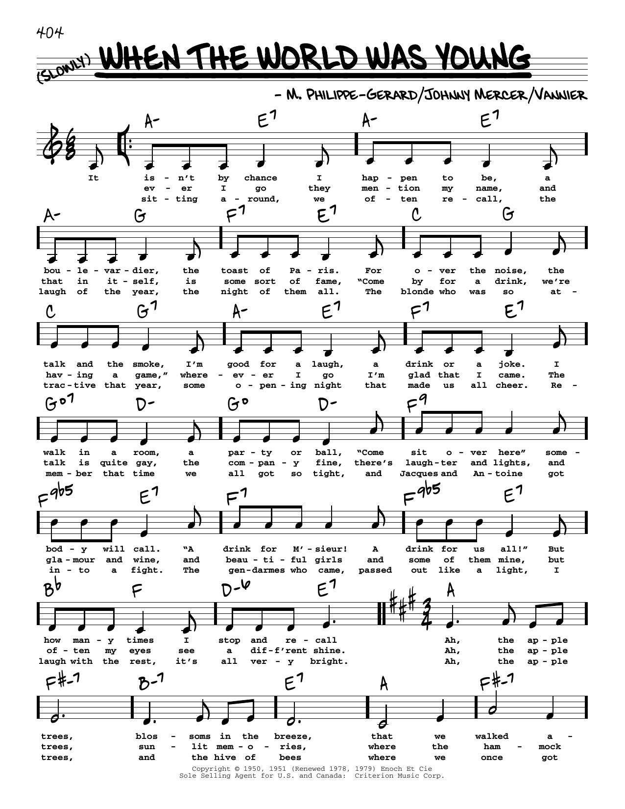 Johnny Mercer When The World Was Young (Low Voice) Sheet Music Notes & Chords for Real Book – Melody, Lyrics & Chords - Download or Print PDF