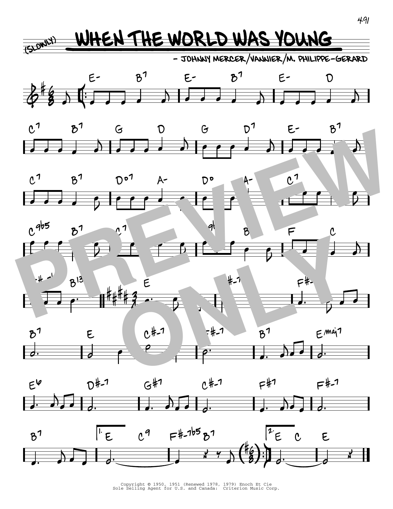 Johnny Mercer When The World Was Young Sheet Music Notes & Chords for Real Book – Melody & Chords - Download or Print PDF